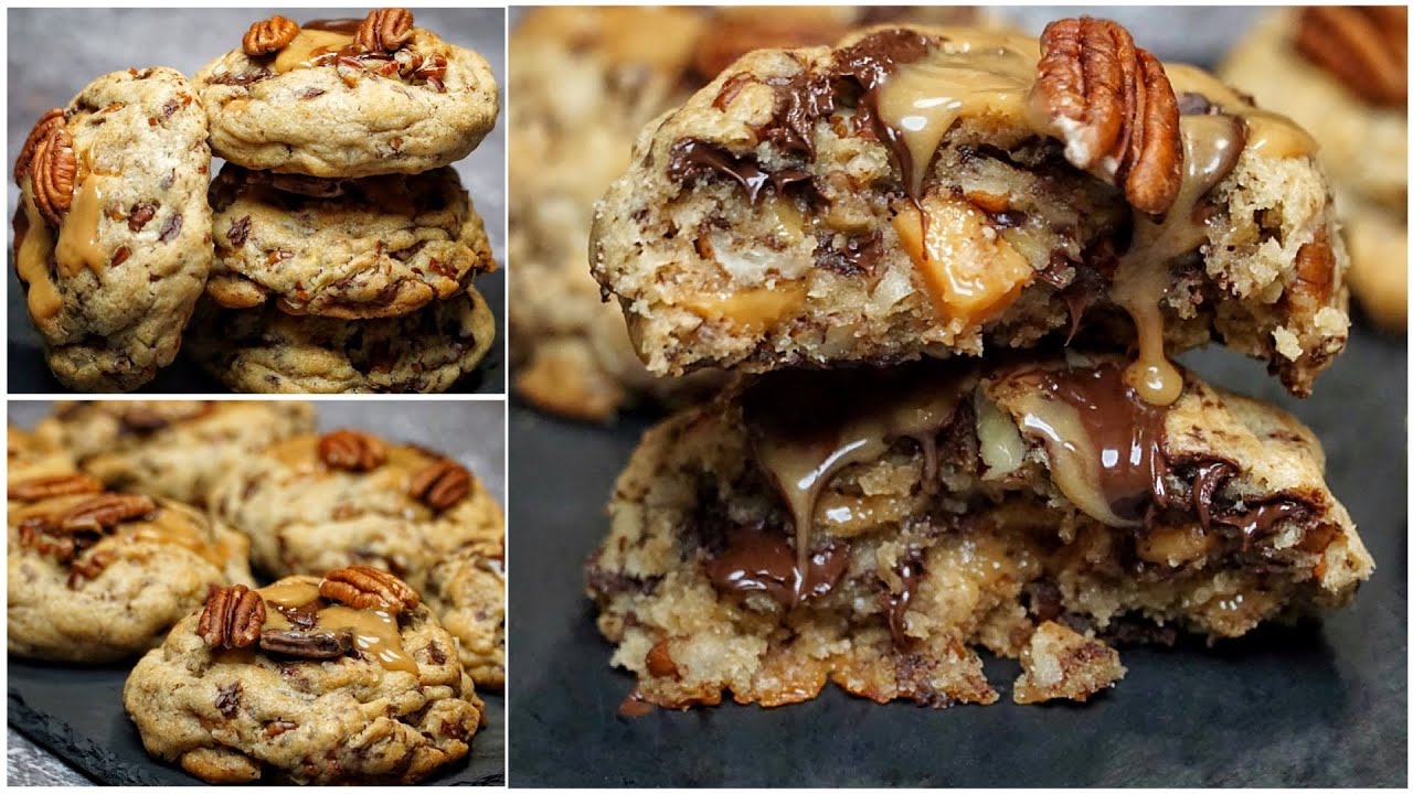 NYC Style Salted Caramel Pecan Chocolate Chip Cookies 🍪