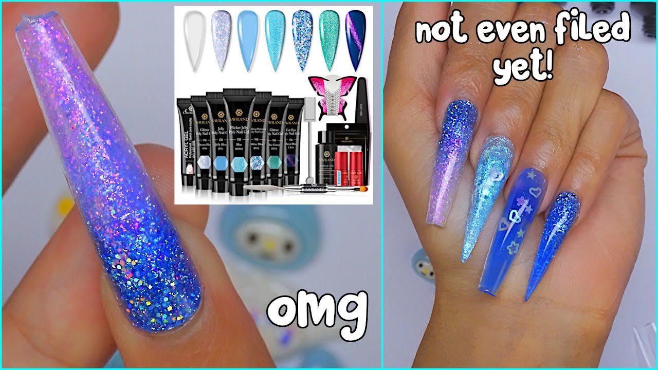 HOW TO DIY GEL NAILS FAST Polygel Ombré EASY! SAVILAND New Blue Kit Review GIVEAWAY! DIY 3D Nail Art