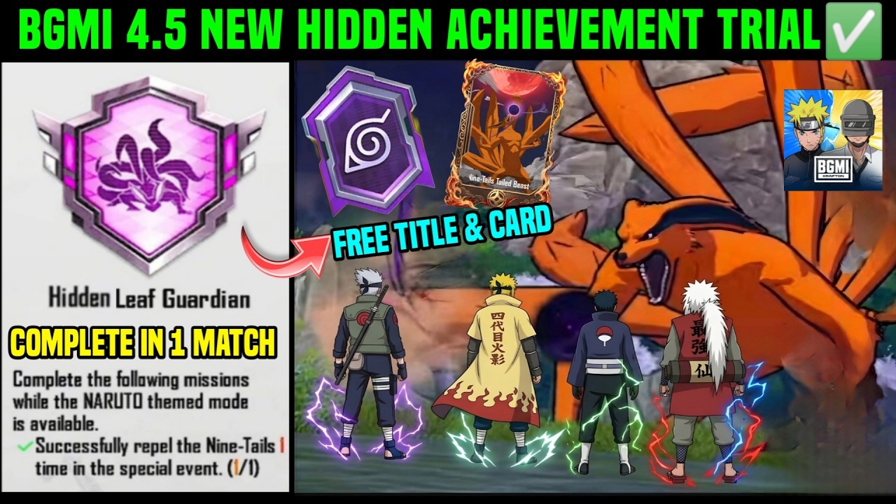 BGMI HIDDEN LEAF GUARDIAN ACHIEVEMENT TRIAL / HIDDEN LEAF GUARDIAN TITLE IN BGMI / NINE TALES CARD