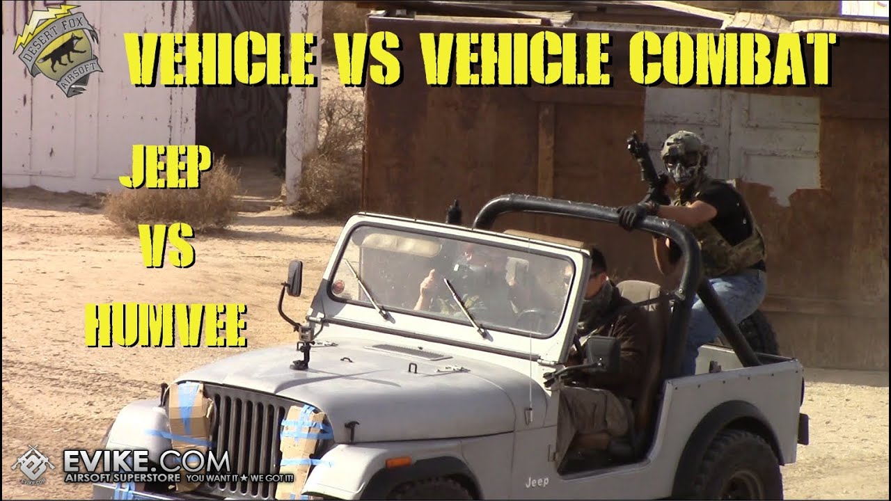 DesertFox Airsoft Car Chase:  Vehicle vs Vehicle Combat (Jeep vs Humvee) with Quadcopter Camera