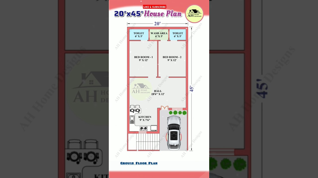 20'x45' House Plan, 2bhk with Car Parking, 20*45 East Facing House Plan, #2dhouseplan #shorts