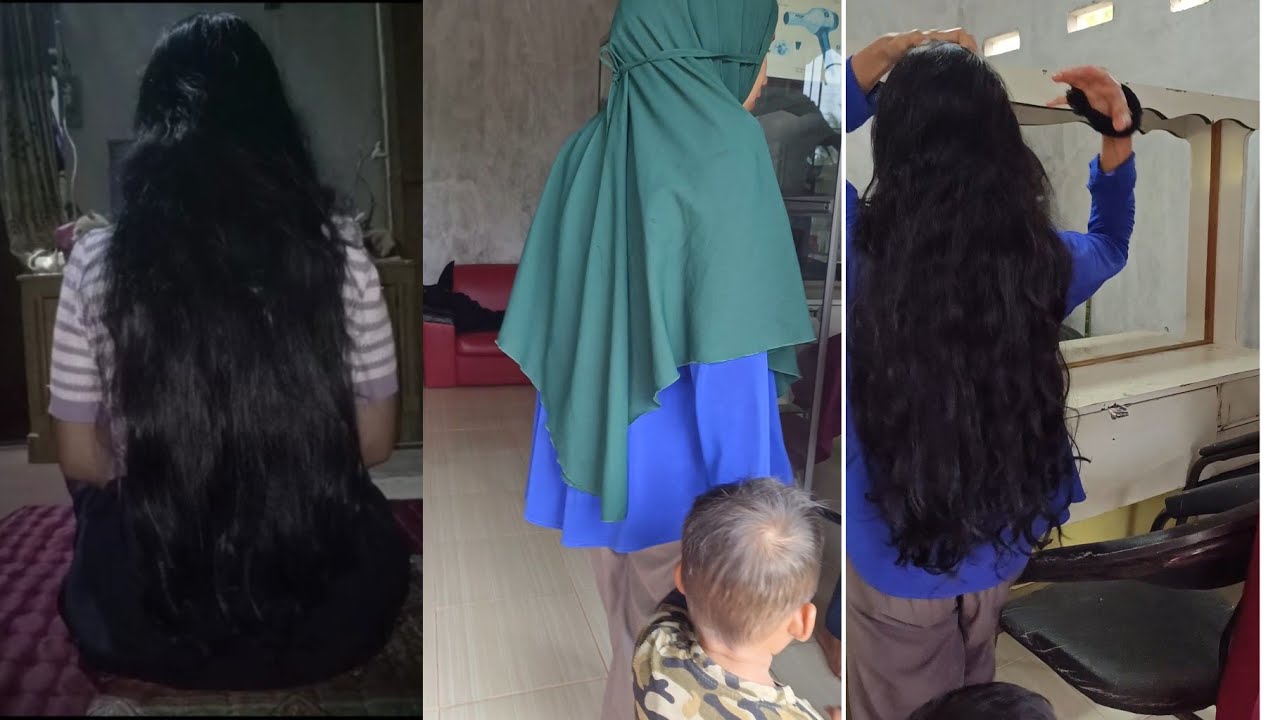 IBU MUDA BERHIJAB INI TAK RELA DAN MENANGIS SAAT RAMBUT CULRLY PANJANG DAN TEBAL NYA DIPOTONG PENDEK