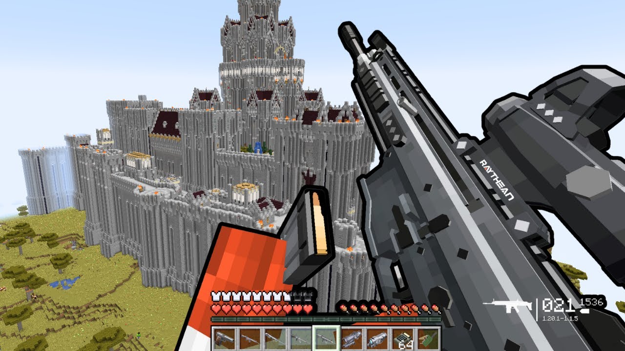 DESTROYING VILLAGER CASTLE USING MODERN WEAPONS AND GUNS IN MINECRAFT