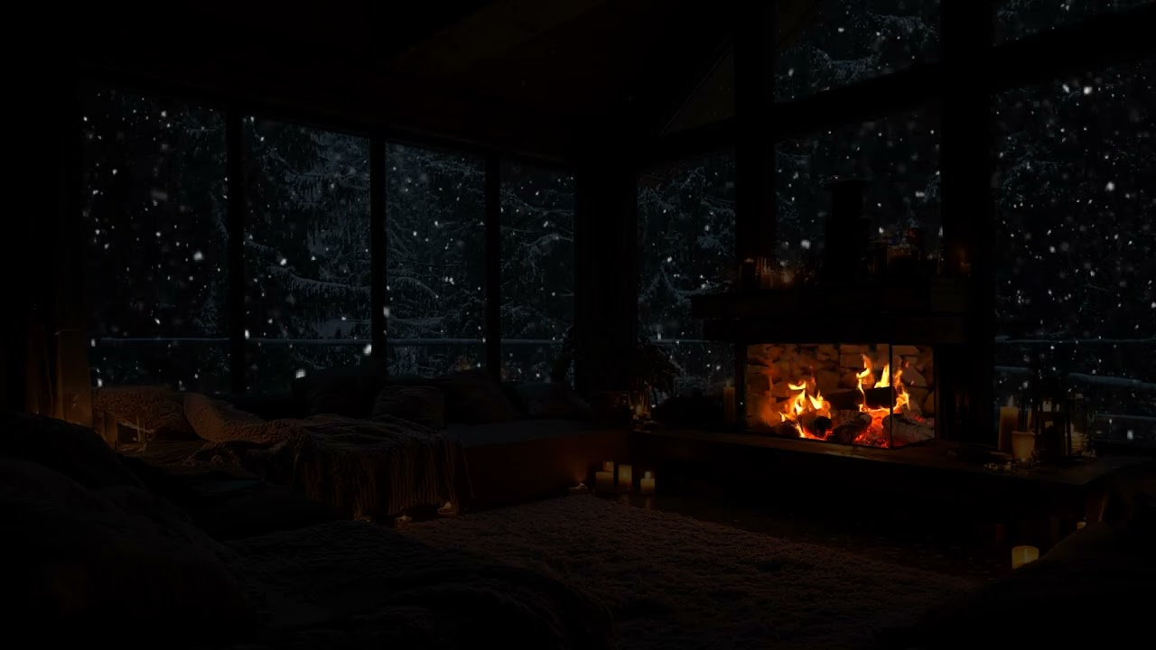 Winter Serenity ❄️ Cozy Fireplace and Snowy Scenery Outside for Peaceful Relaxation
