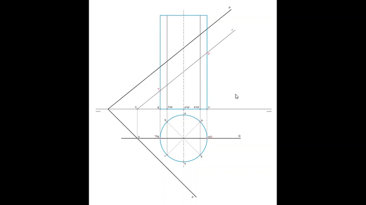 Sistema Diédrico. Cilindro seccionado por un plano oblicuo