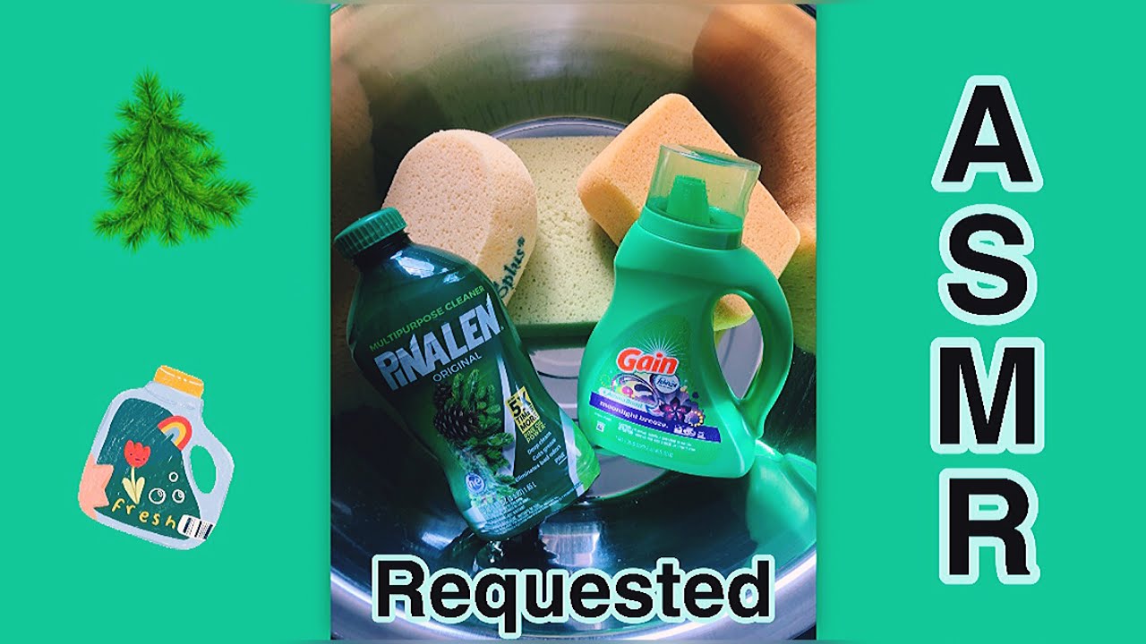 ASMR Sponge Squeezing (Requested) Pine Pinalen & Gain Liquid Detergent|Sponge Rinsing