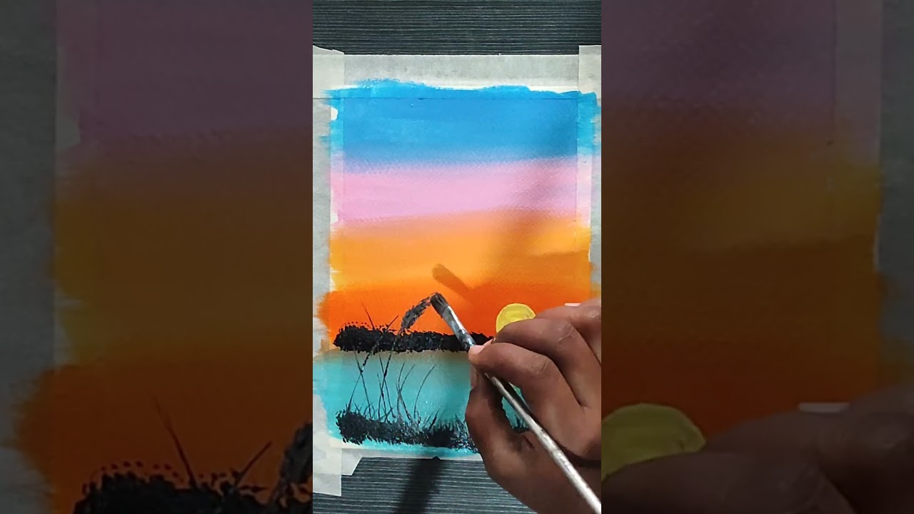 Lakeside sundown painting🖌️🍁| sunset serenade 🌇 #howtodraw #art #painting #acrylicpainting #drawing 