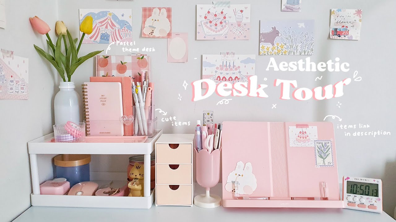 Pastel Aesthetic Desk Tour 2022 - Indonesia (Eng Sub)