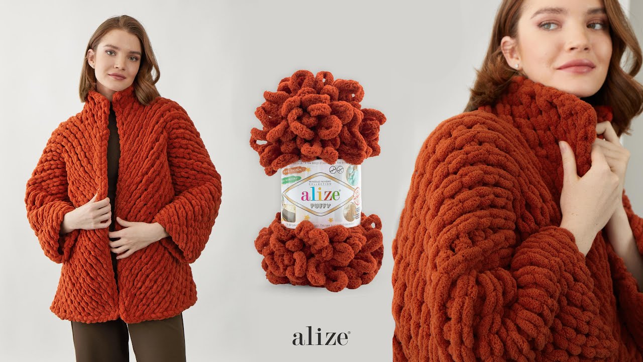 Учебник по вязанию кардигана елочкой Alize Puffy - 