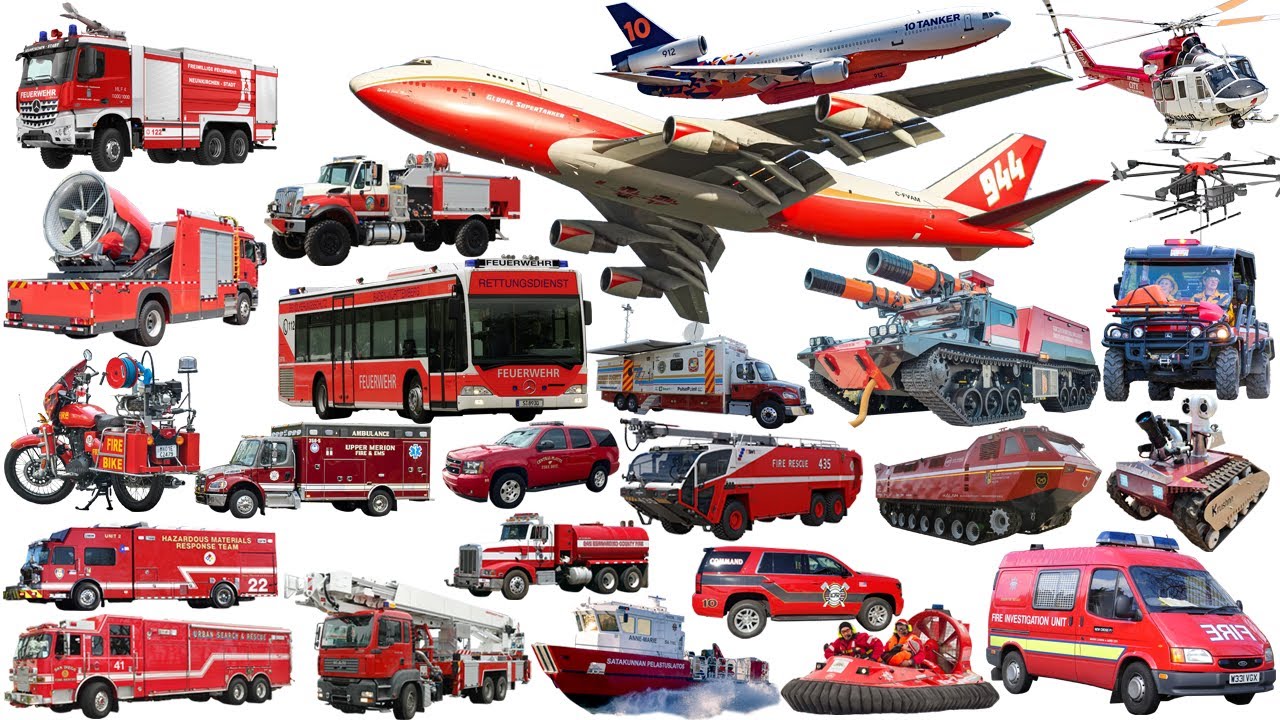 EMERGENCY VEHICLE - Fire Truck, Rescue Trucks, Airplane, Helicopter and Ambulance Learning Video
