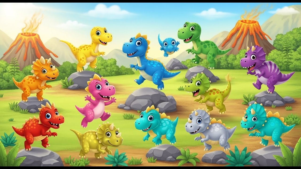 Doce Pequeños Dinosaurios de Juguete ¡Roar Roar Roar! | Canción Infantil de Acción y Números