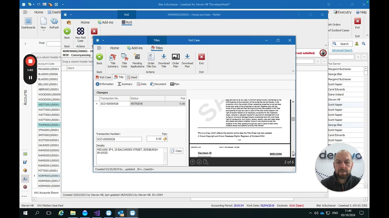 CaseLoad Features - Registers of Scotland Integration