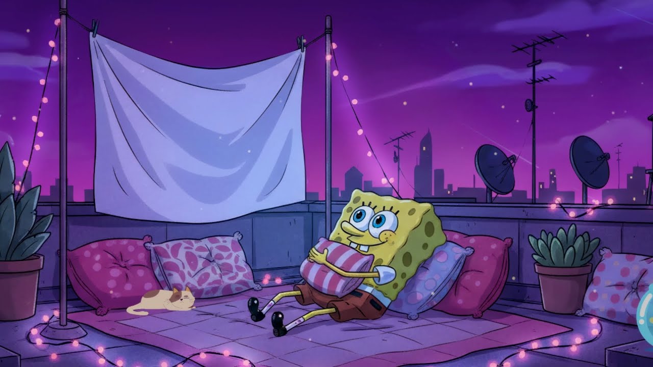 【Ｍｏｖｉｅ　Ｎｉｇｈｔ】🎬 SpongeBob Rooftop Cinema - Lofi Hip Hop Mix ~ Beats To Relax / Date To