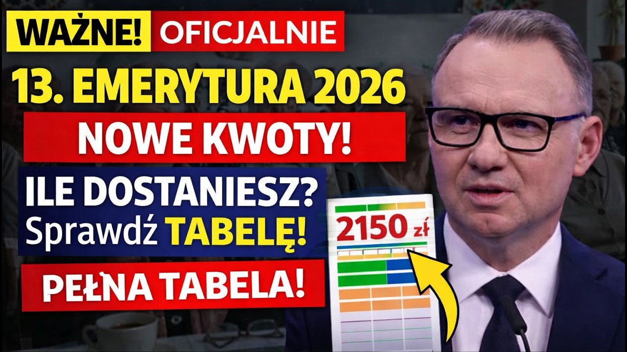 TRZYNASTA EMERYTURA 2026 – NOWE KWOTY! Ile DOSTANIESZ? [Tabela + Wiek]