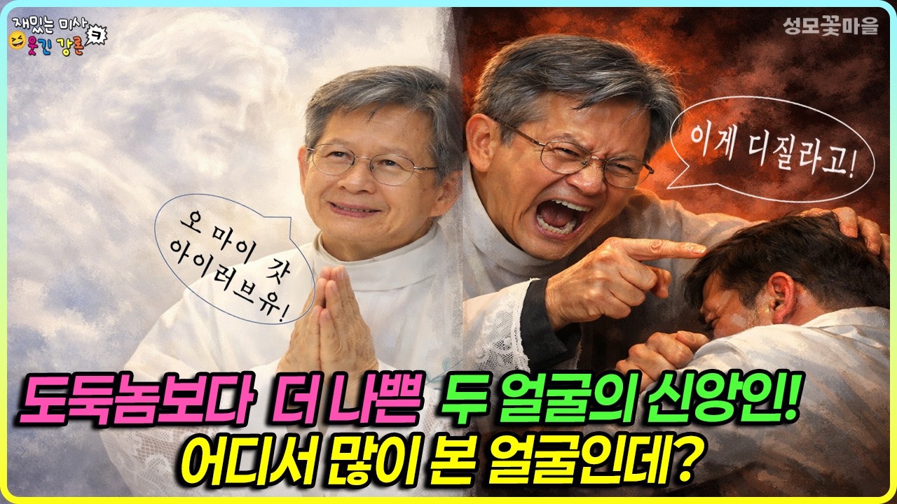 [재밌는 미사 웃긴 강론] 도둑놈보다 더 나쁜 두 얼굴의 신앙인! 어디서 많이 본 얼굴인데? #유머강연 #웃긴강론 #성모꽃마을 #천주교 #가톨릭