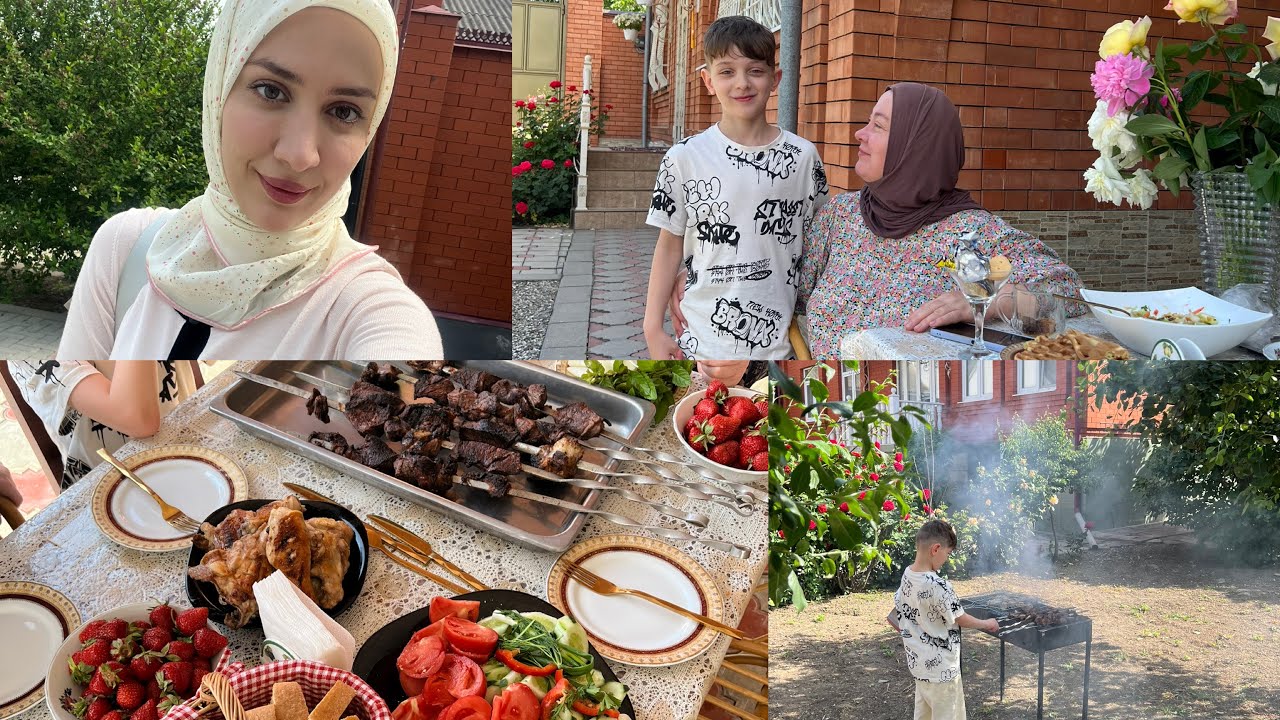 VLOG:WEEKEND😌ВКУСНУЕ ВЫХОДНЫЕ У МАМЫ😍ЖАРИМ ШАШЛЫК/БАРБЕКЮ 🍗СЫНОК САМ РАЗВЕЛ МАНГАЛ