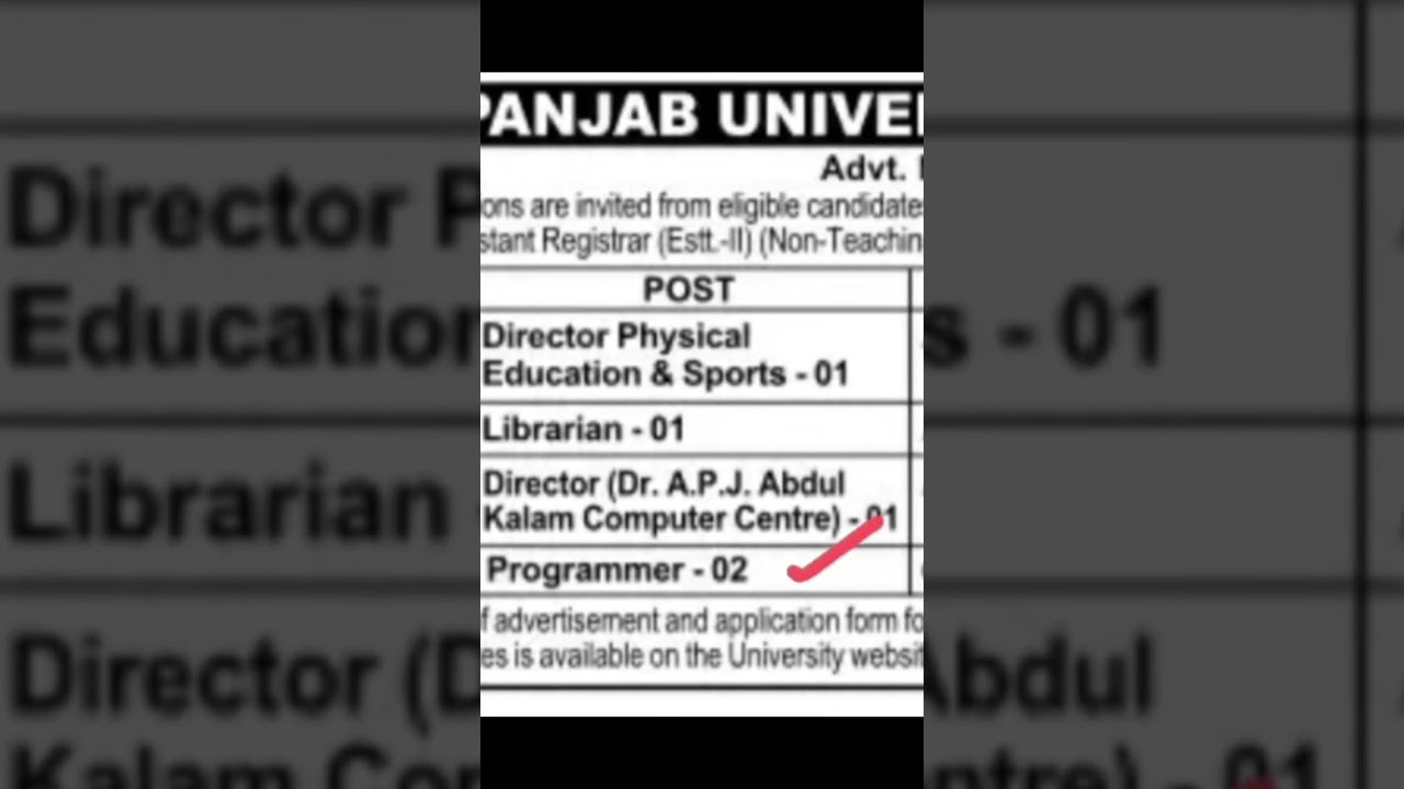 Panjab University Vacancy 2024 #jobs #latestjobs #govtjobs #newjobs