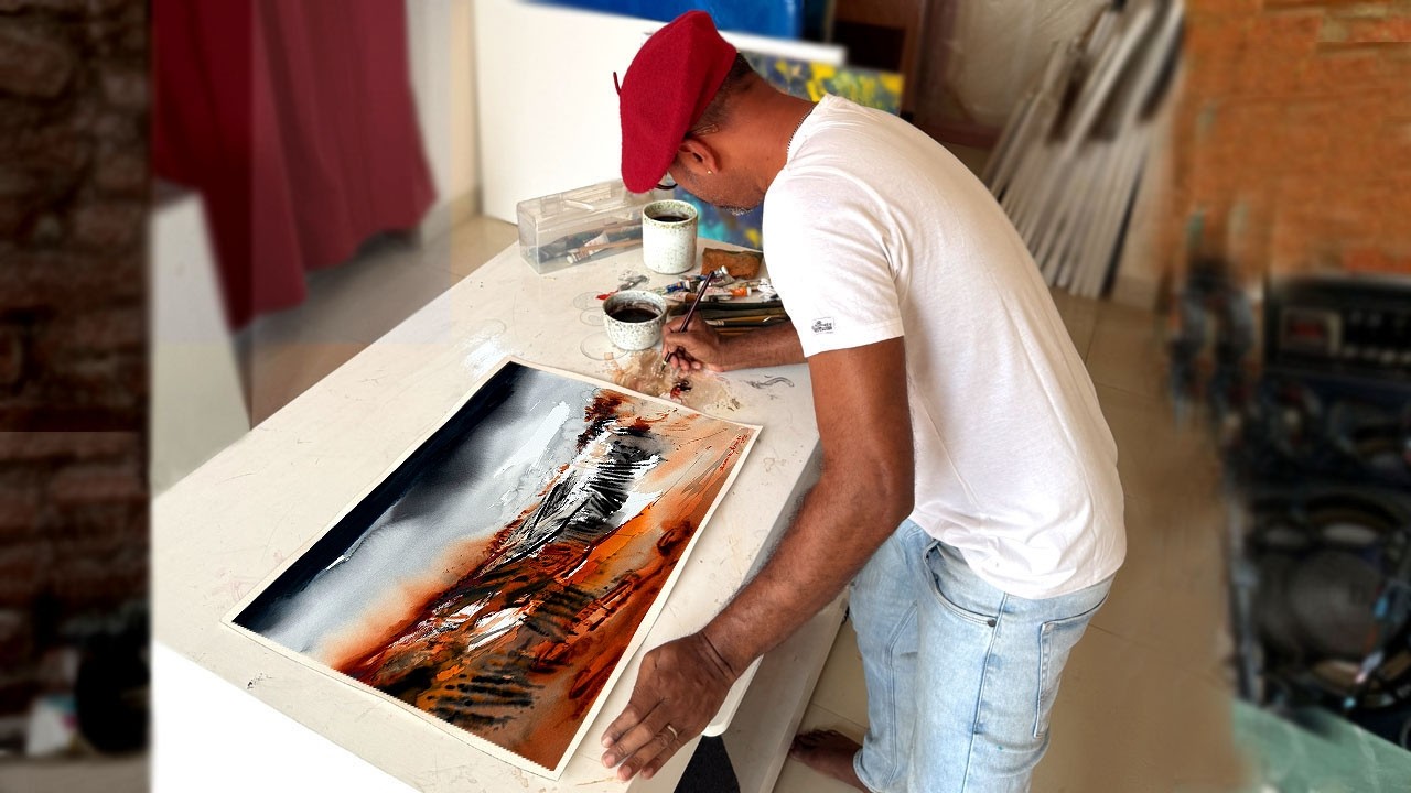 Semi-Abstract Watercolor Landscape Mastery | Experimental Painting Demo by Shahanoor Mamun