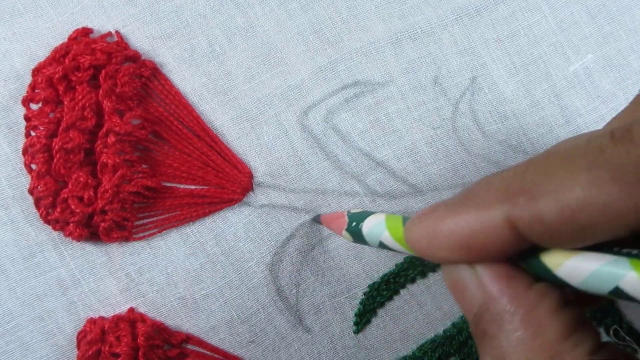 Hand embroidery; Carnation flower embroidery design