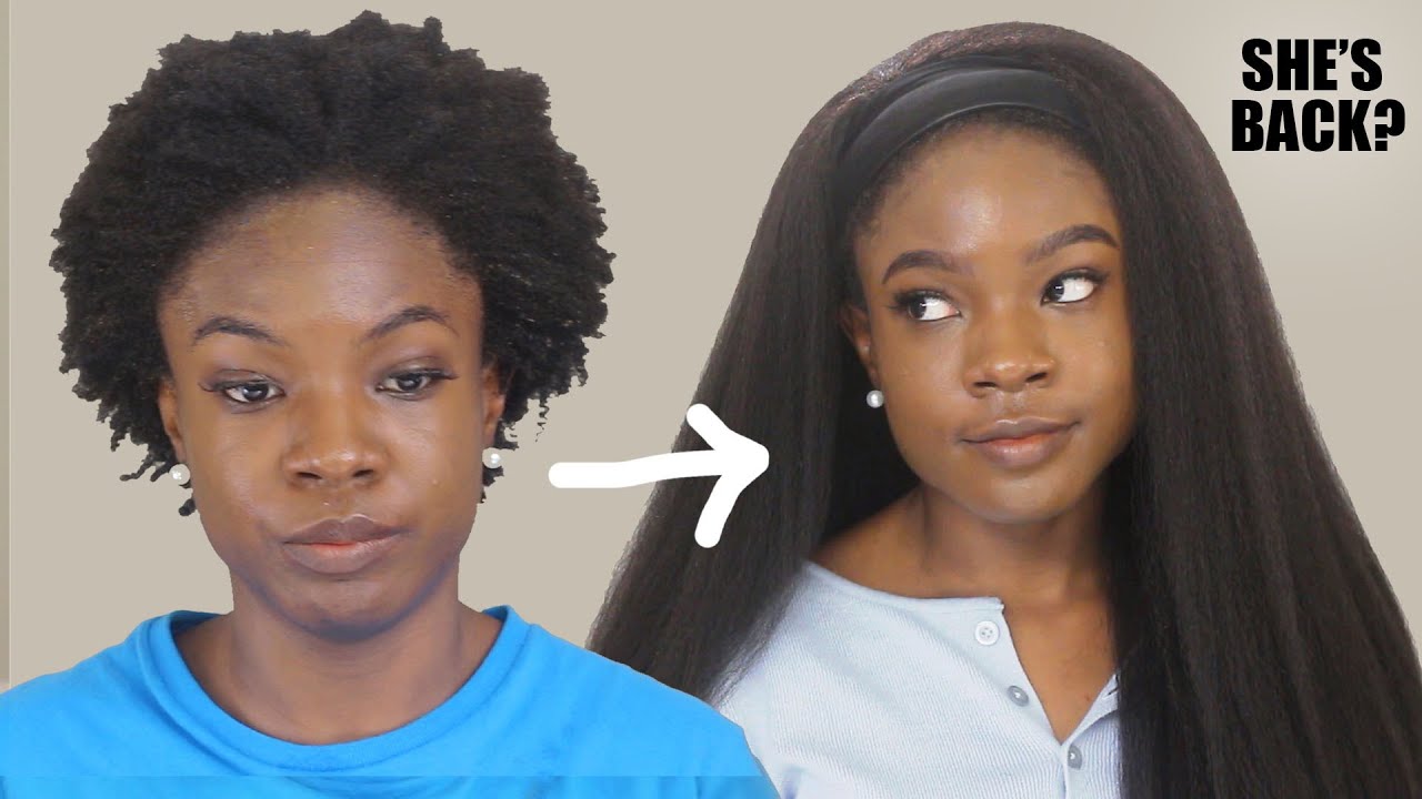 EASY QUICK PROTECTIVE STYLE| MOST NATURAL!! 5MIN HAIR- Kinky Straight Headband Wig My First Wig