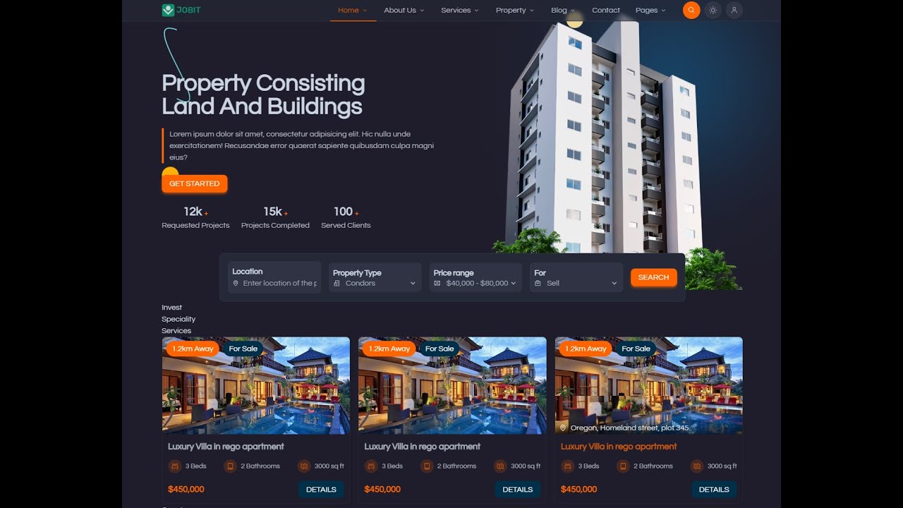 Property Listings Website React.js Tailwind CSS