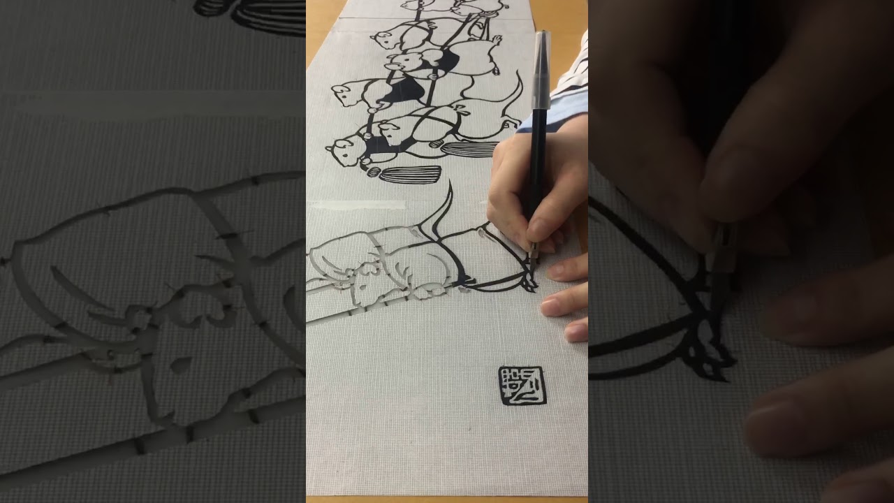 紺仁　工場見学「手拭い型　型彫り」