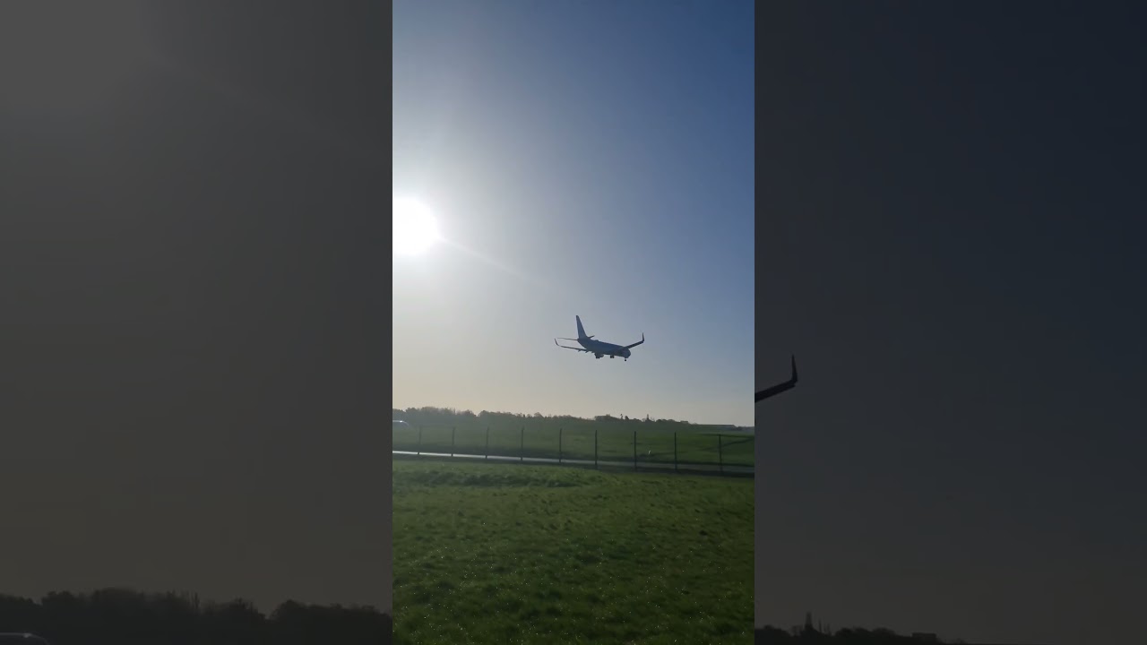 KLM airplane landing at the sunrise