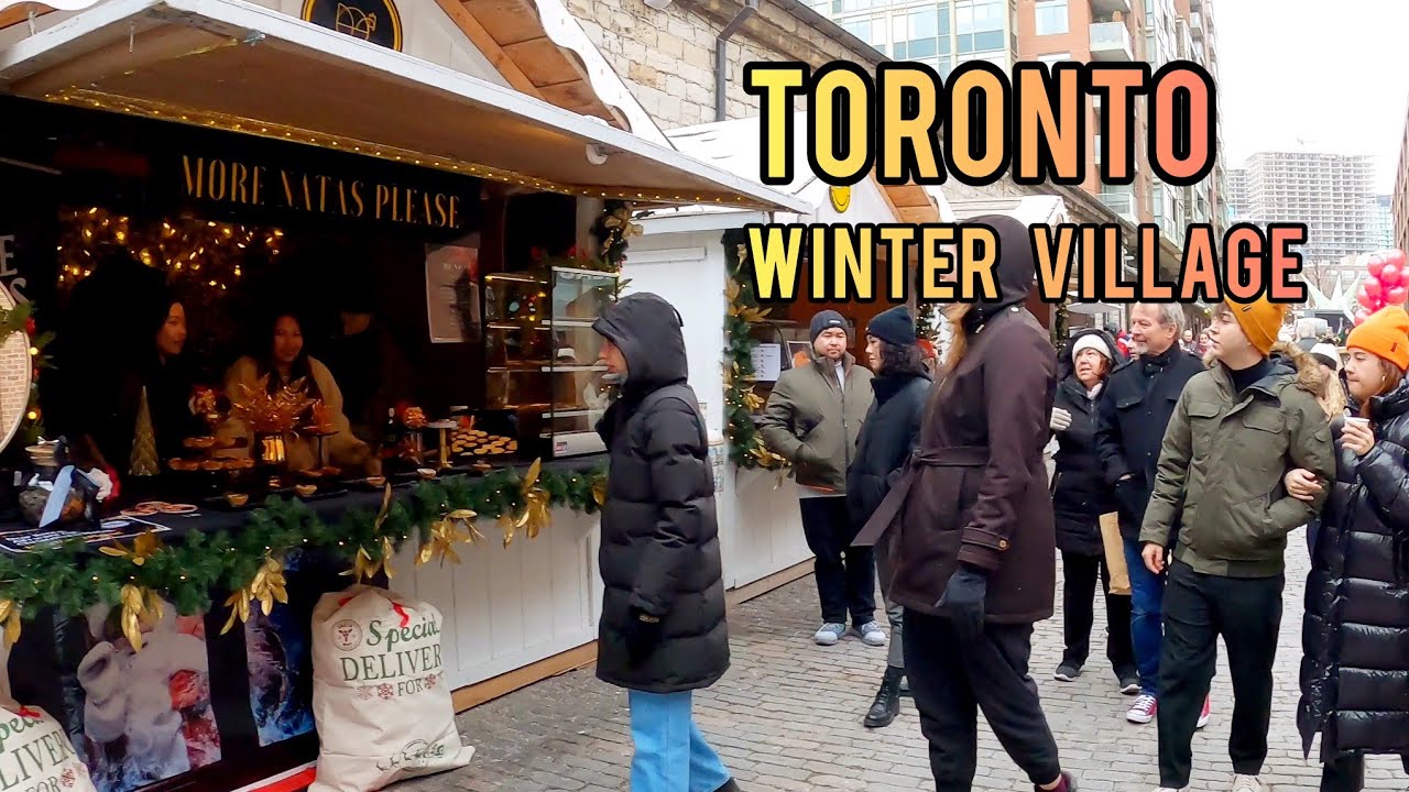 Toronto Winter Christmas Village Downtown walking Tour Canada 4K