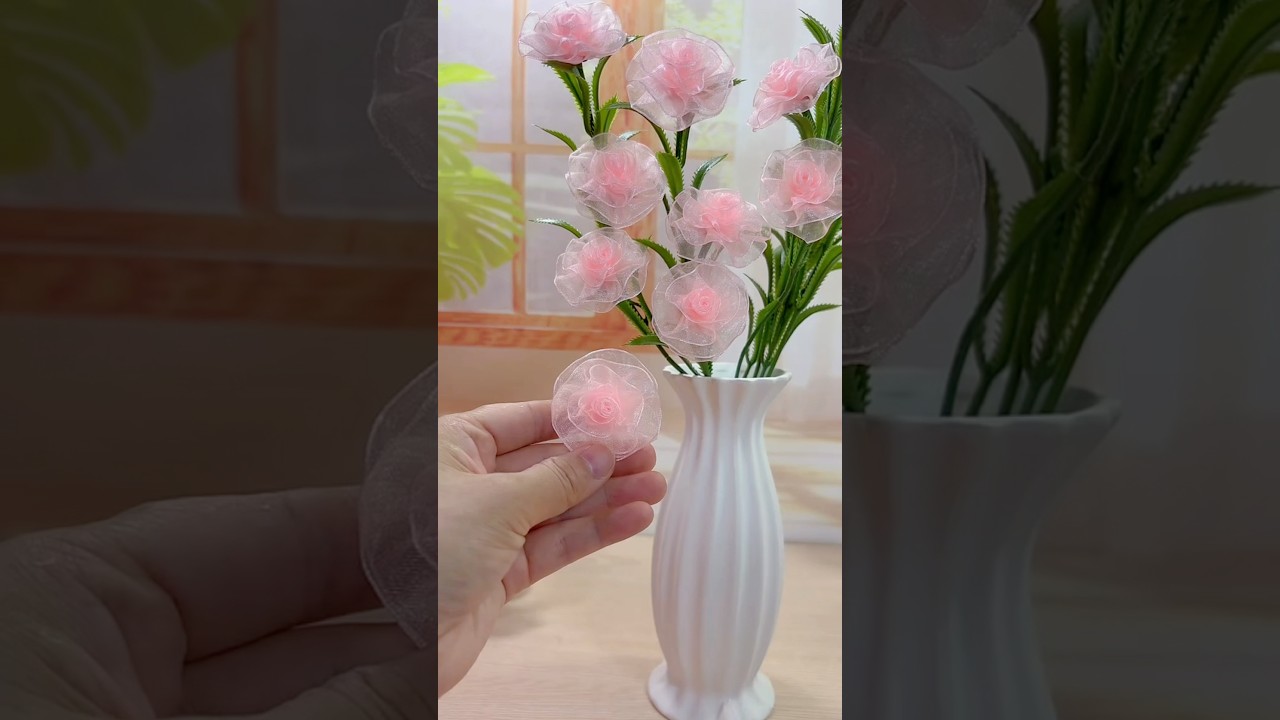 Мягкая роза из тюлевой ленты своими руками #ручнаяработа #подаркиручнойработы #цветы #подарок #ле...