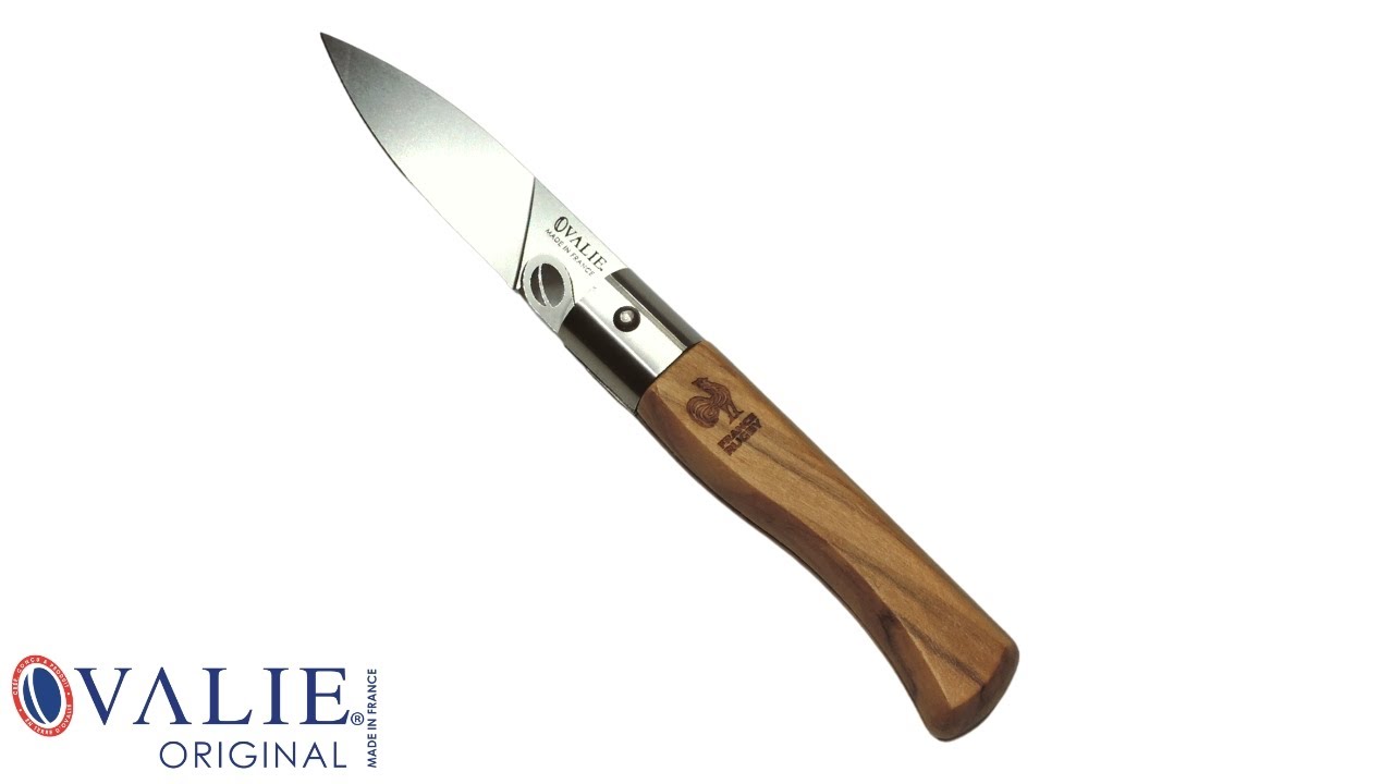 Couteau de poche Virole Lock France Rugby X Ovalie Original Bois d'Olivier