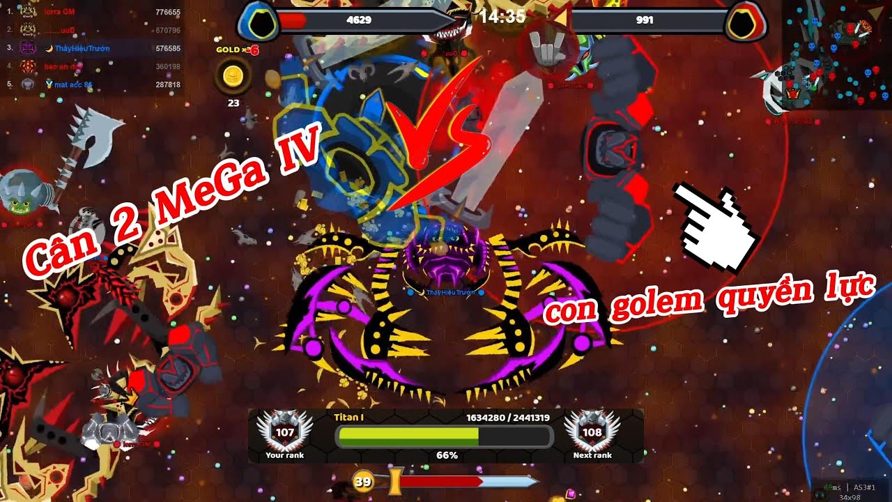 Evowars.io #733 : Thầy cân 2 MeGa IV trong 30s khi Thầy dùng Lv 34 đánh bại Lv 37 - Rank 107