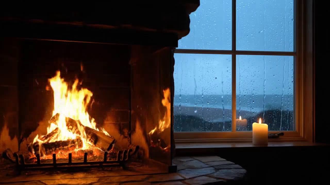 Cozy Fireplace, Heavy Rain & Smooth Jazz 🌧️ | NO ADS Deep Focus Ambiance #CabinVibes