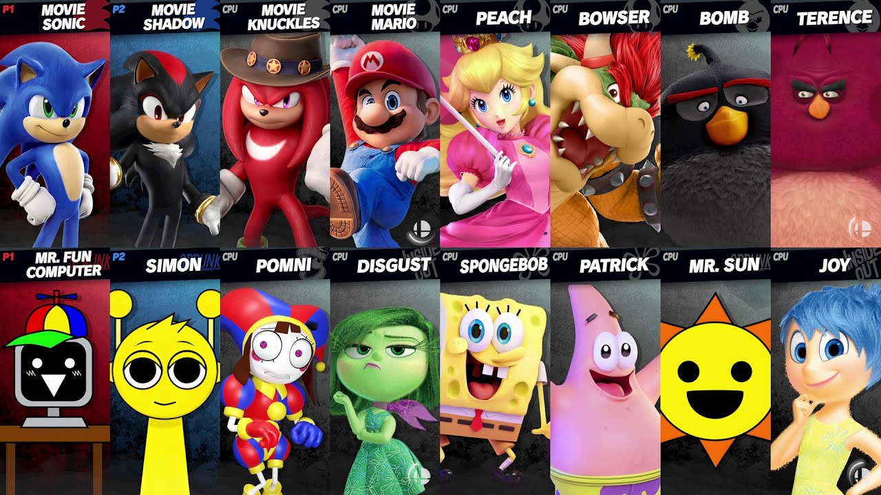 Sonic vs Mario vs Bowser vs Knuckles vs Shadow vs Spongebob vs Patrick in Super Smash Bros Ultimate