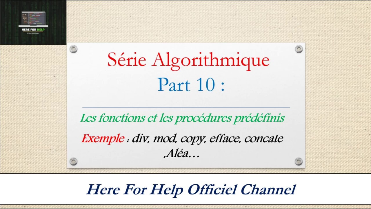 Algorithme Tounsi |♦ part10 : Procédures et fonctions prédéfinis de 