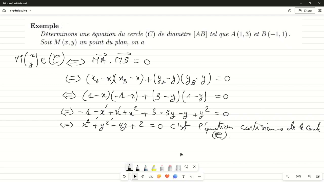 EQUATION CARTISENNE D'UN  CERCLE REPRESENTATION PARAMETRIQUE  P2