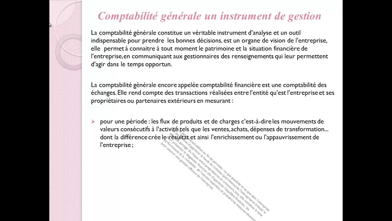 La Comptabilit&eacute; G&eacute;n&eacute;rale  D&eacute;finition et R&ocirc;les (avec explication en arabe)