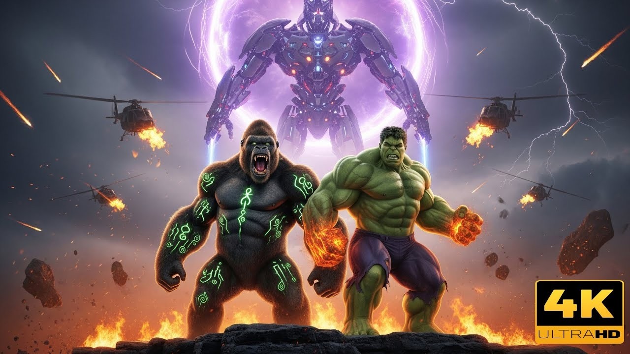 Skull Island Showdown: King Kong and Hulk vs Helicopter Strike Force