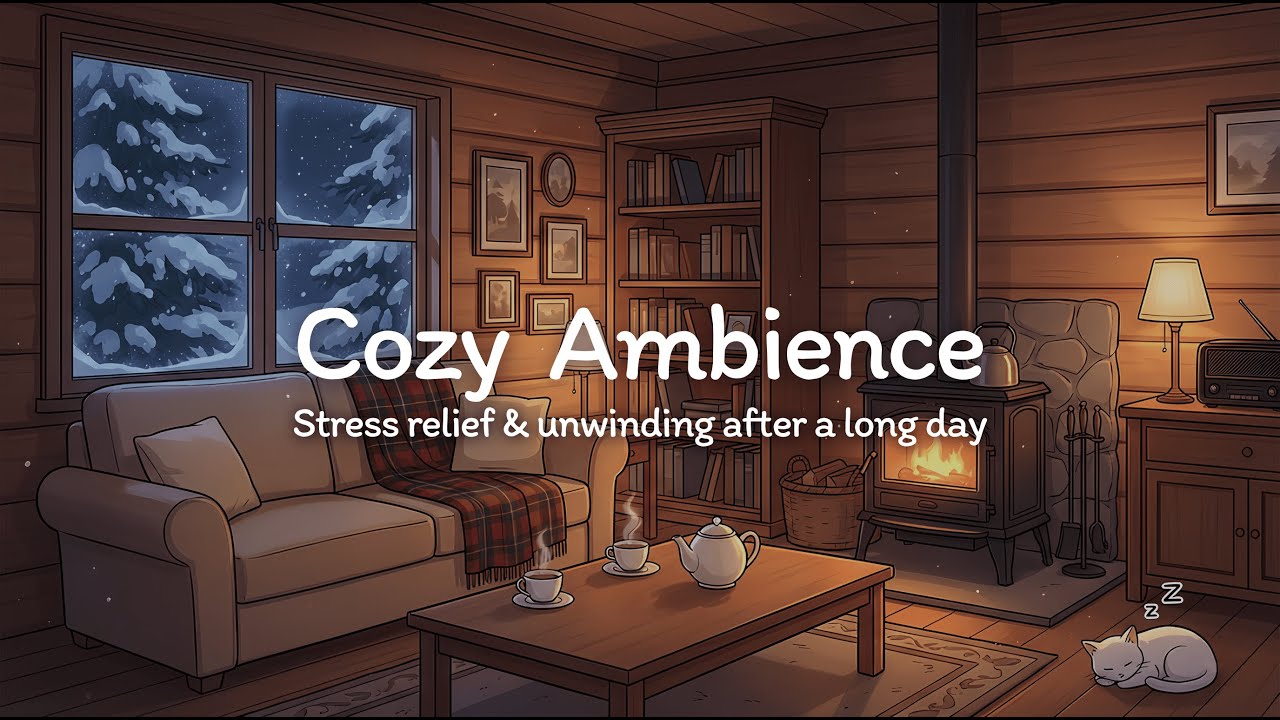 Winter Night ❄️ Cozy Apartment Ambience with Distant Oldies & Crackling Fireplace