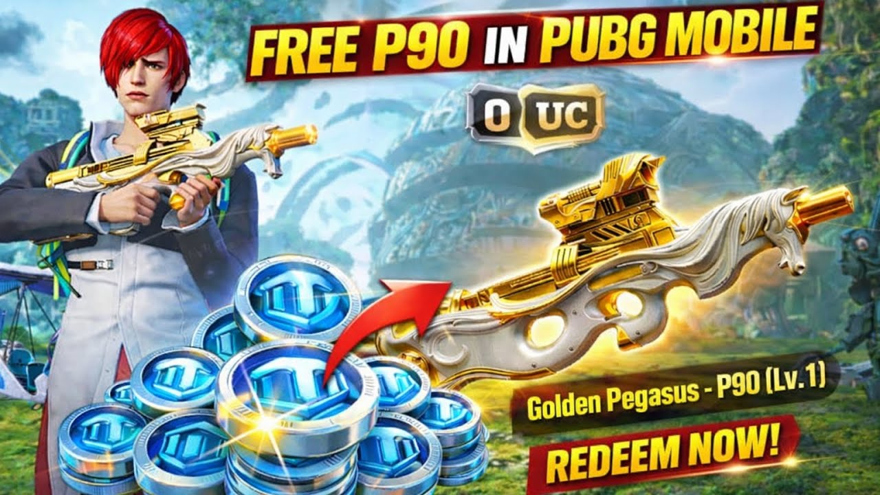 0 UC me P90 Skin 😱 | Golden Pegasus P90 Free Redeem Trick | PUBG Mobile