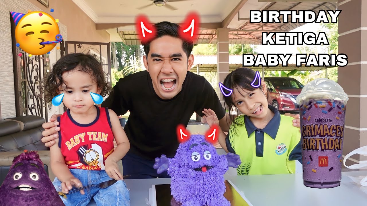 AKU BELI KEK GRIMACE 😈 BIRTHDAY BABY FARIS YANG KETIGA 🥳 HABIS JAHANAM KEK KITA KERJAKAN 😂