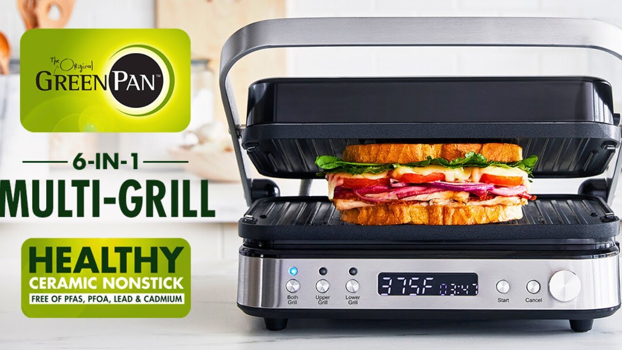 GreenPan Electric Indoor Grill | 6-in-1 Contact Grill and Griddle | Electric Indoor Griddle