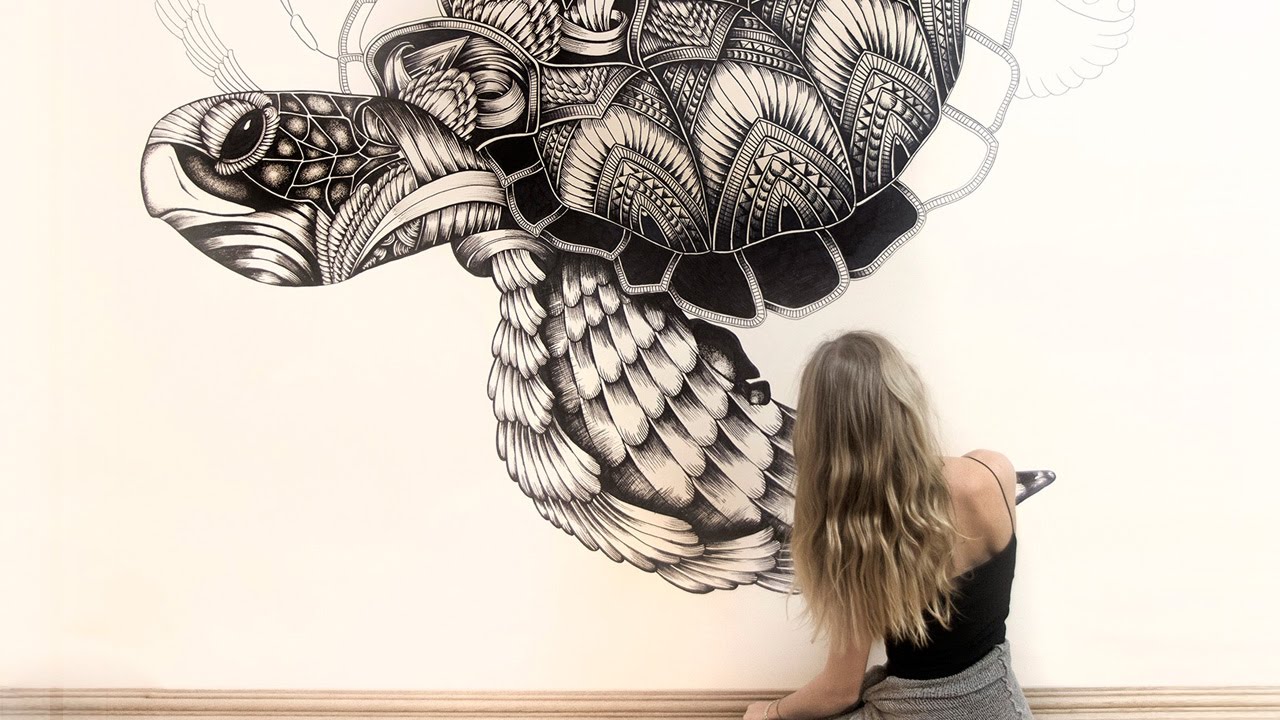 TURTLE MANDALA ART MURAL TIMELAPSE || Coming alive to Tchaikovsky
