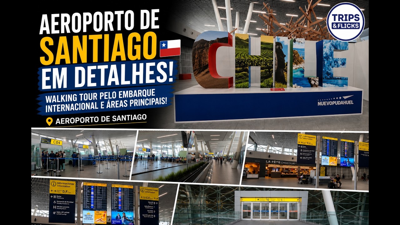 Aeroporto de Santiago em Detalhes – Walking Tour pelo Embarque Internacional e Áreas Principais! 🇨🇱🌐