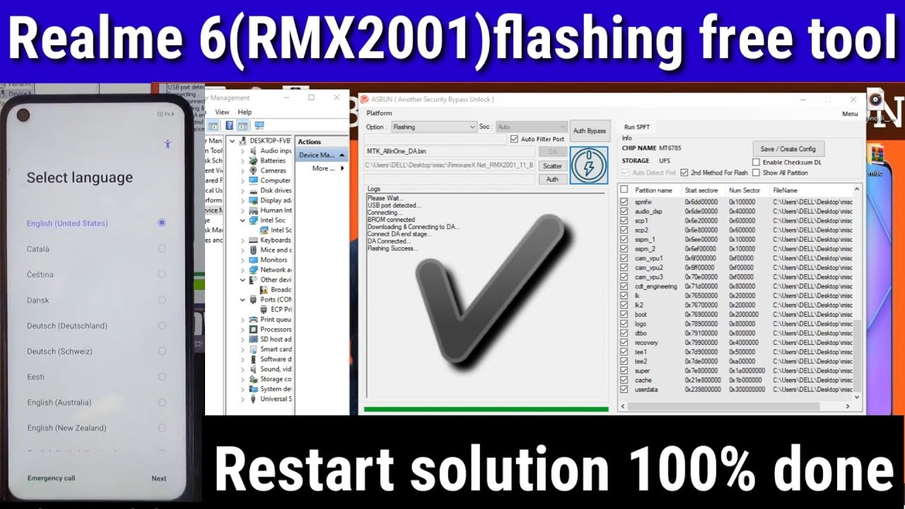 Realme 6 (RMX2001) Flashing Asbun free tool | Realme RMX2001 Restart solution offline Free tool done