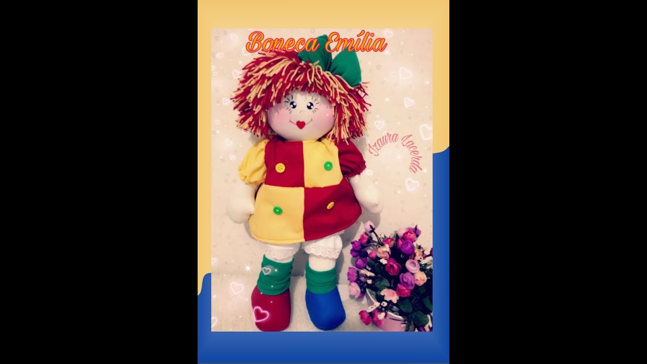 Boneca Emília de pano. Veja na descrição o LINK para adquirir os moldes.