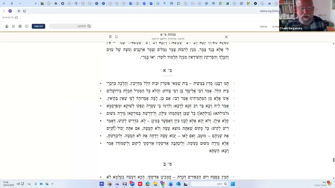 דף יומי הושעיה - מסכת מנחות דף מ' - הרב חיים בורגנסקי