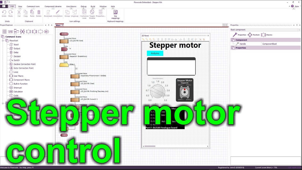 19 - Controlling stepper motors (E-blocks 3 and Flowcode V11)