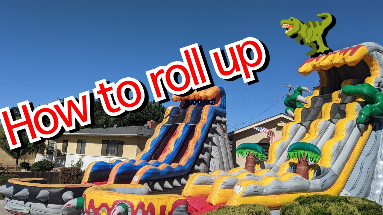 How to roll up t rex slide  water slide and review from jump orange