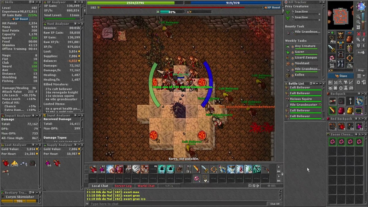 Tibia Knight do 1 ao 1000 - 16/02/26 - 182 até 183 em Cults of Tibia