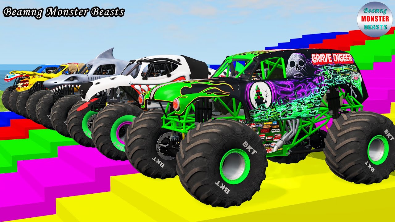 Monster Truck Transport on Triple Flatbed Trailer – BeamNG Monster Beasts #121